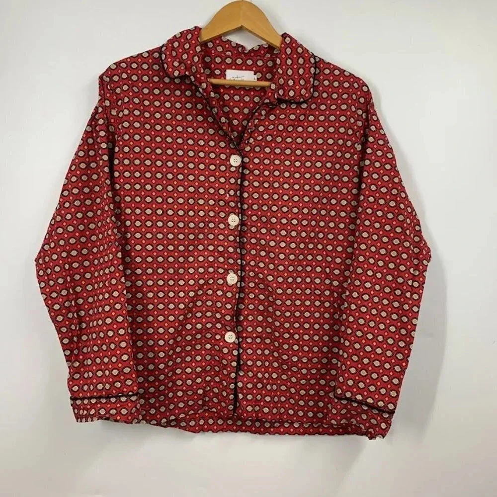 The Cats Pajamas Women's Hadley Pajama Print‎ Cotton Long Sleeve Shirt Top SZ L